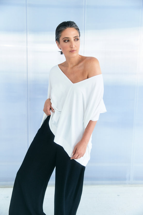 Bamboo Poncho Top - White - Tluxe