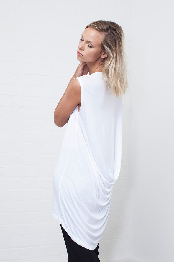Bamboo Drape Top - White - Tluxe