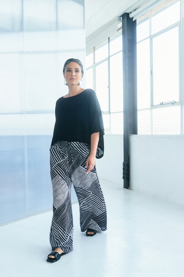 Washable Silk Luxe Pull on Wide Leg Pant - Print - Tluxe