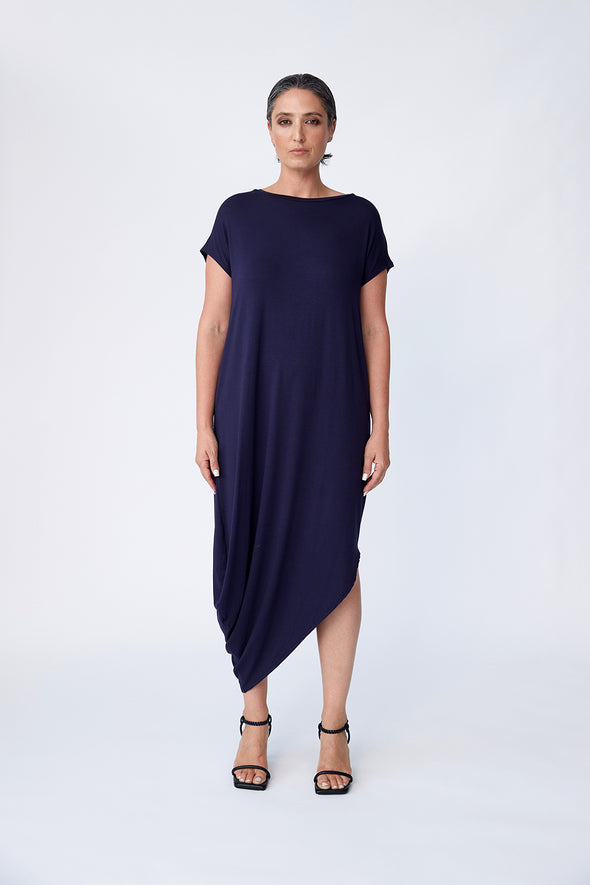 Bamboo Asymmetric Dress - Midnight - Tluxe