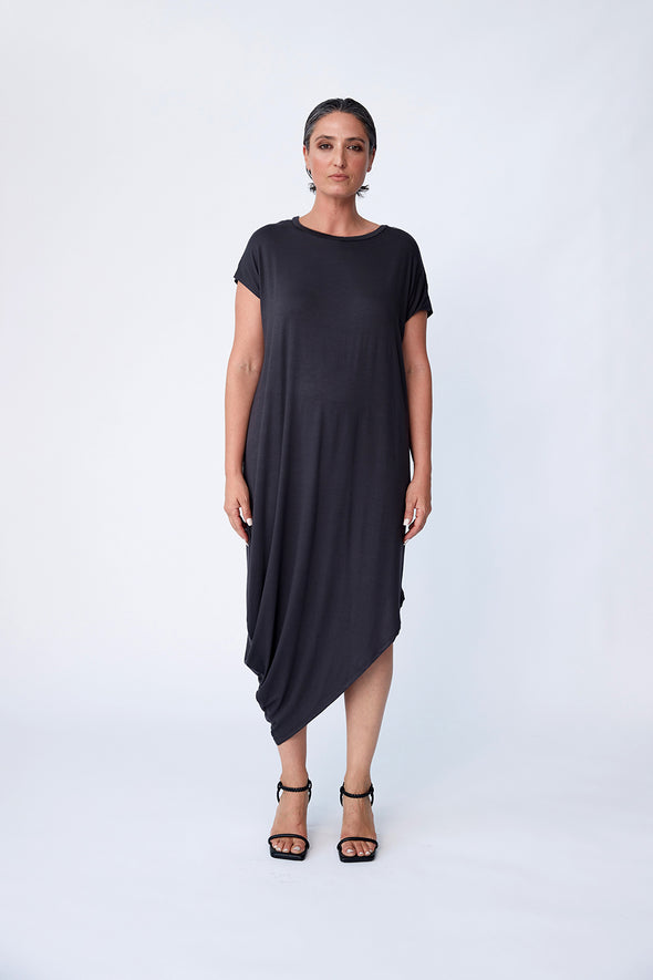 Bamboo Asymmetric Dress -Walnut - Tluxe