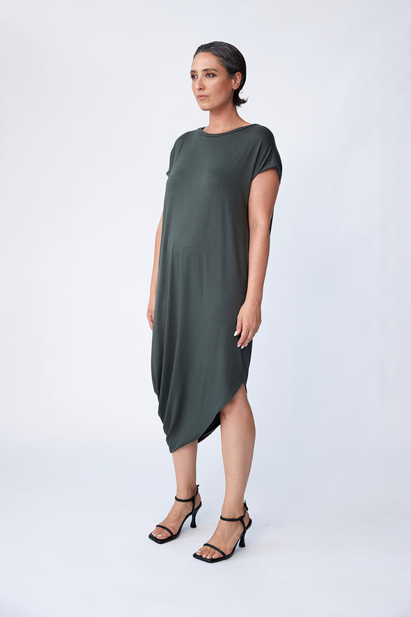 Bamboo Asymmetric Dress - Olive - Tluxe