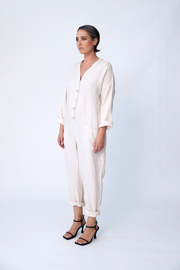 Linen Utility Suit - Bone - Tluxe