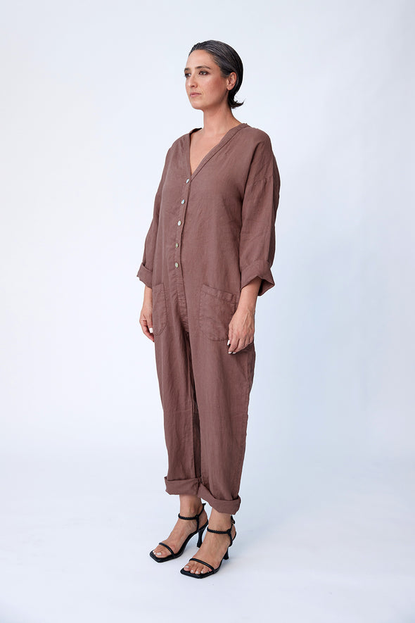 Linen Utility Suit - Chestnut - Tluxe