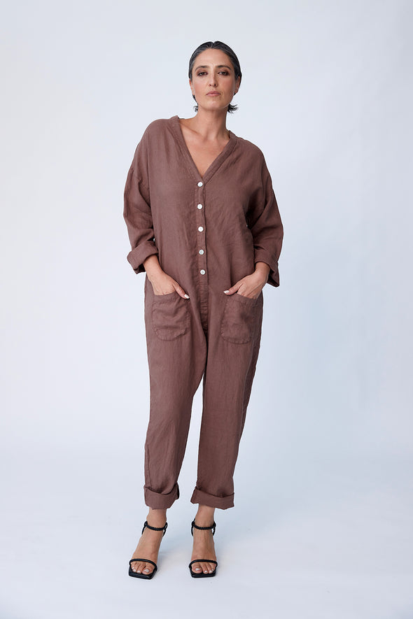 Linen Utility Suit - Chestnut - Tluxe