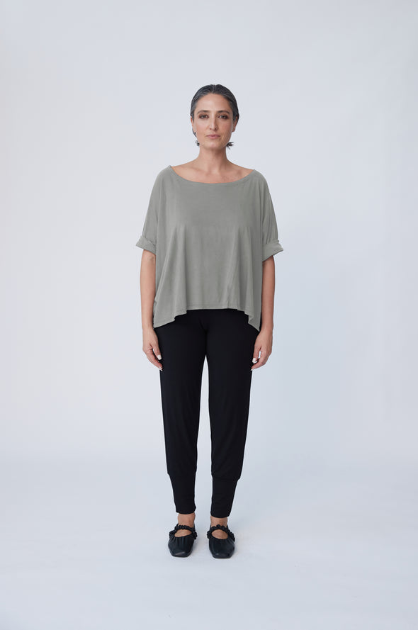 Organic Cotton Folded Sleeve Oversize Top - Clay - Tluxe