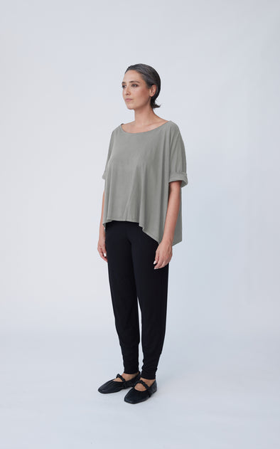 Organic Cotton Folded Sleeve Oversize Top - Clay