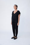 Linen Jersey Slim Poncho Top - Black - Tluxe