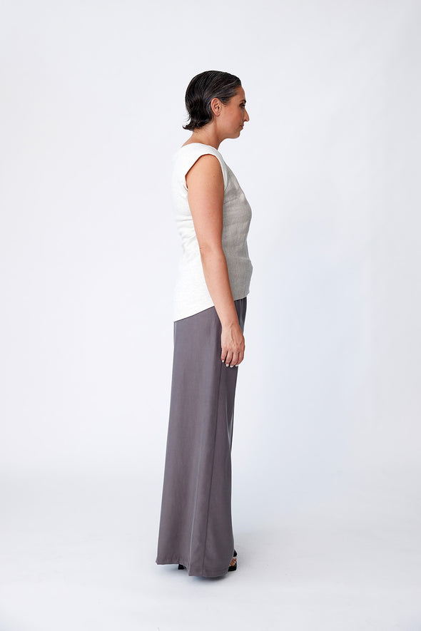 Tencel Pull on Wide Leg Pant - Fawn - Tluxe