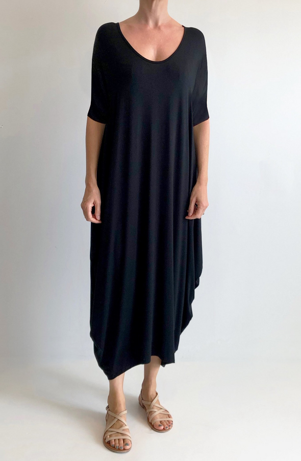 3/4 Sleeve Bamboo Diamond Dress - Black - Tluxe
