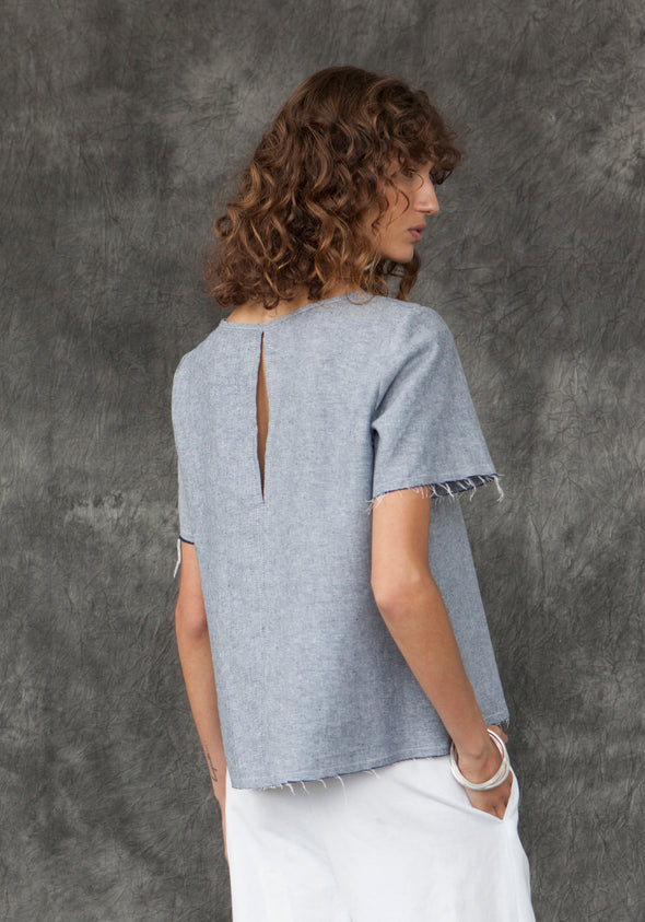 Denim Fray Top - Tluxe