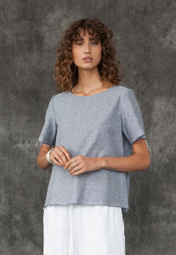 Denim Fray Top - Tluxe