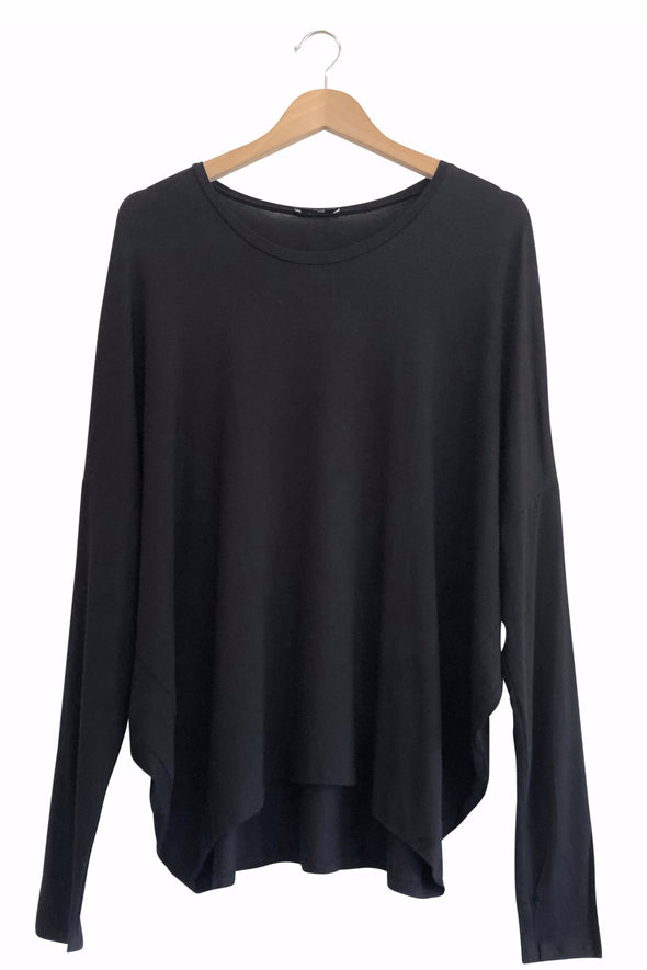 BAMBOO COCOON LONG SLEEVE TOP - BLACK - Tluxe