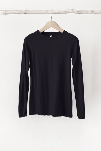 ORGANIC COTTON PERFECT LS CREW NECK - BLACK - Tluxe