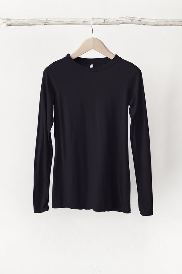 ORGANIC COTTON PERFECT LS CREW NECK - BLACK - Tluxe