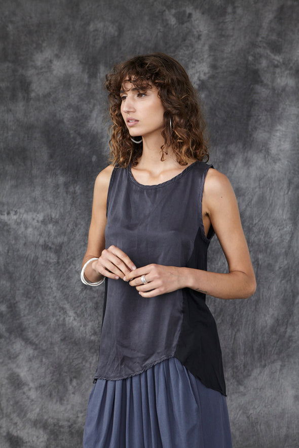 SILK & ORGANIC COTTON SPLICE TANK - BLACK - Tluxe | Australian Made Sustainable Clothing