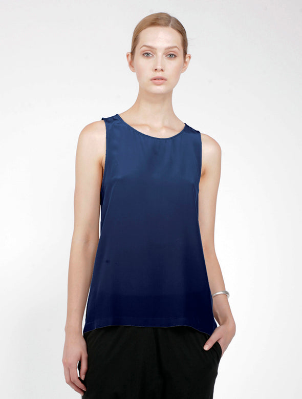 SILK TRAPEZE TOP- INDIGO - Tluxe