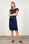 SILK WRAP SKIRT - NAVY - Tluxe