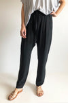 CUPRO WOVEN SLOUCH PANTS - BLACK - Tluxe