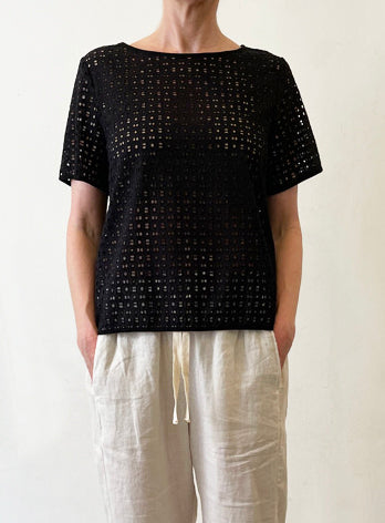 BRODERIE ANGLAISE TOP - BLACK - Tluxe | Australian Made Sustainable Clothing