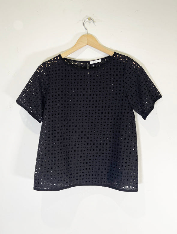 BRODERIE ANGLAISE TOP - BLACK - Tluxe | Australian Made Sustainable Clothing