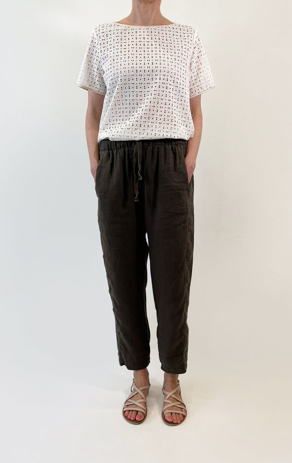 LINEN EASY PANT - DARK OLIVE - Tluxe